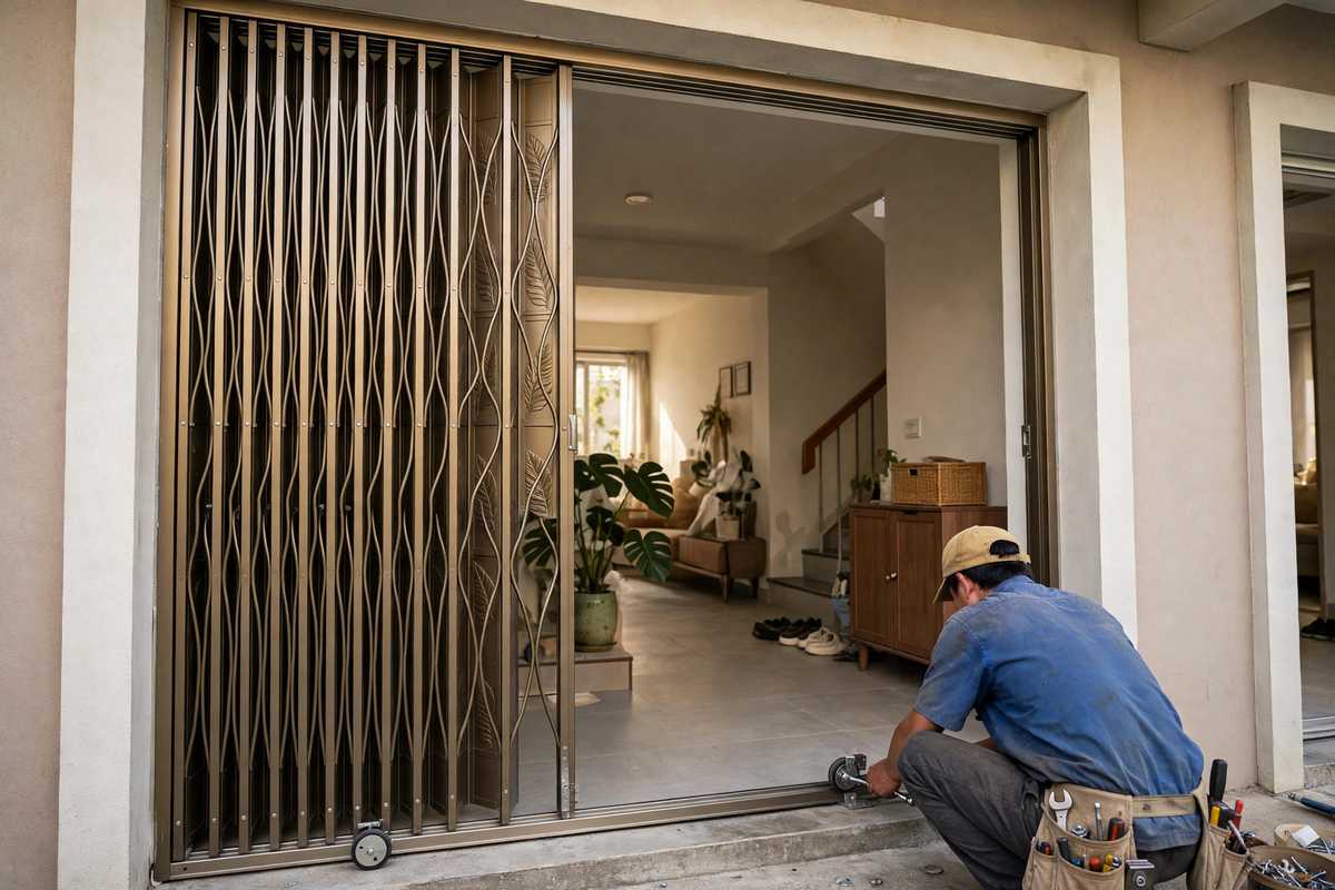 Thợ lắp đặt cửa kéo Gia Lai căn chỉnh ray cửa Đài Loan tại nhà phố