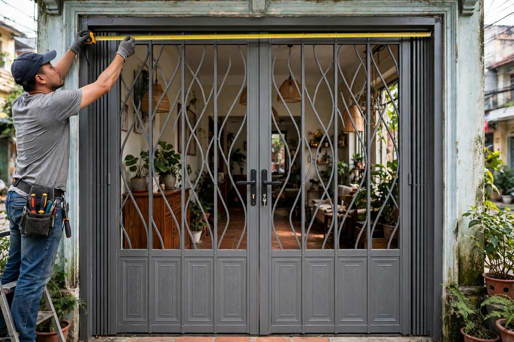 Thợ đo đạc lắp đặt cửa kéo Hà Nội công nghệ Đức tại nhà phố